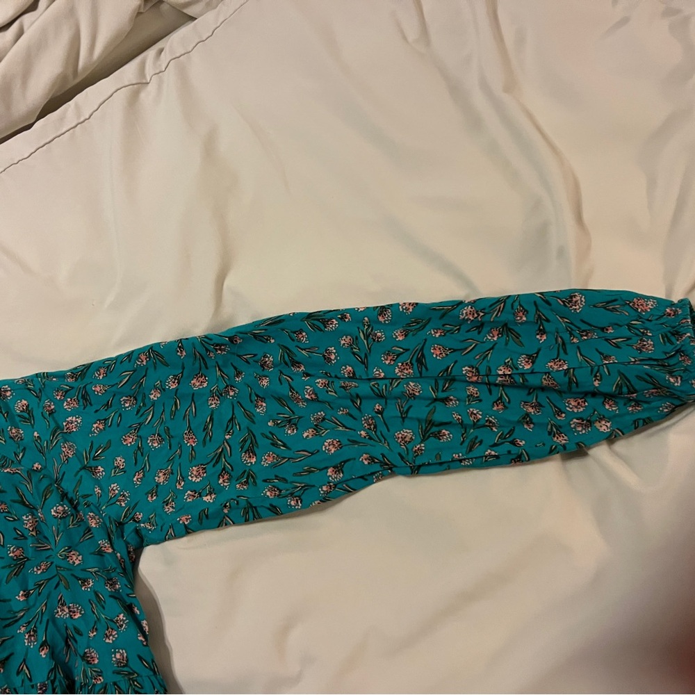 XIX Palms Teal Floral Flowy Puffy Sleeve Boho Dress Medium‎ - Picture 12 of 12